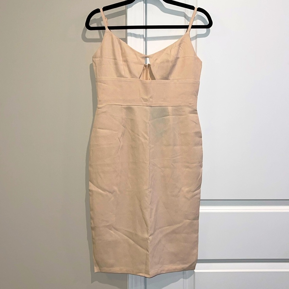 Victorian Nude Crepe Cut Out Bodycon Dress, US 6